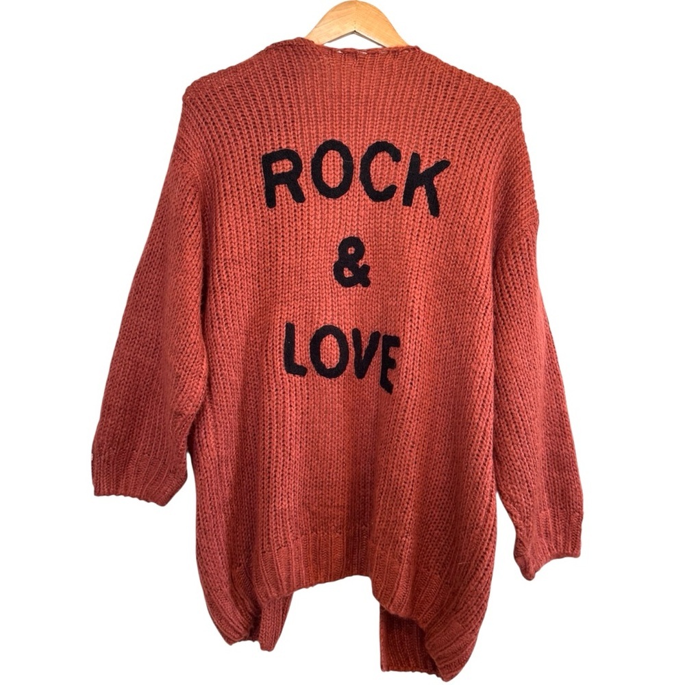 🌈 6/$60 Fashion Rock & Love Knit Cardigan Brick Brown Open Front Womens Medium